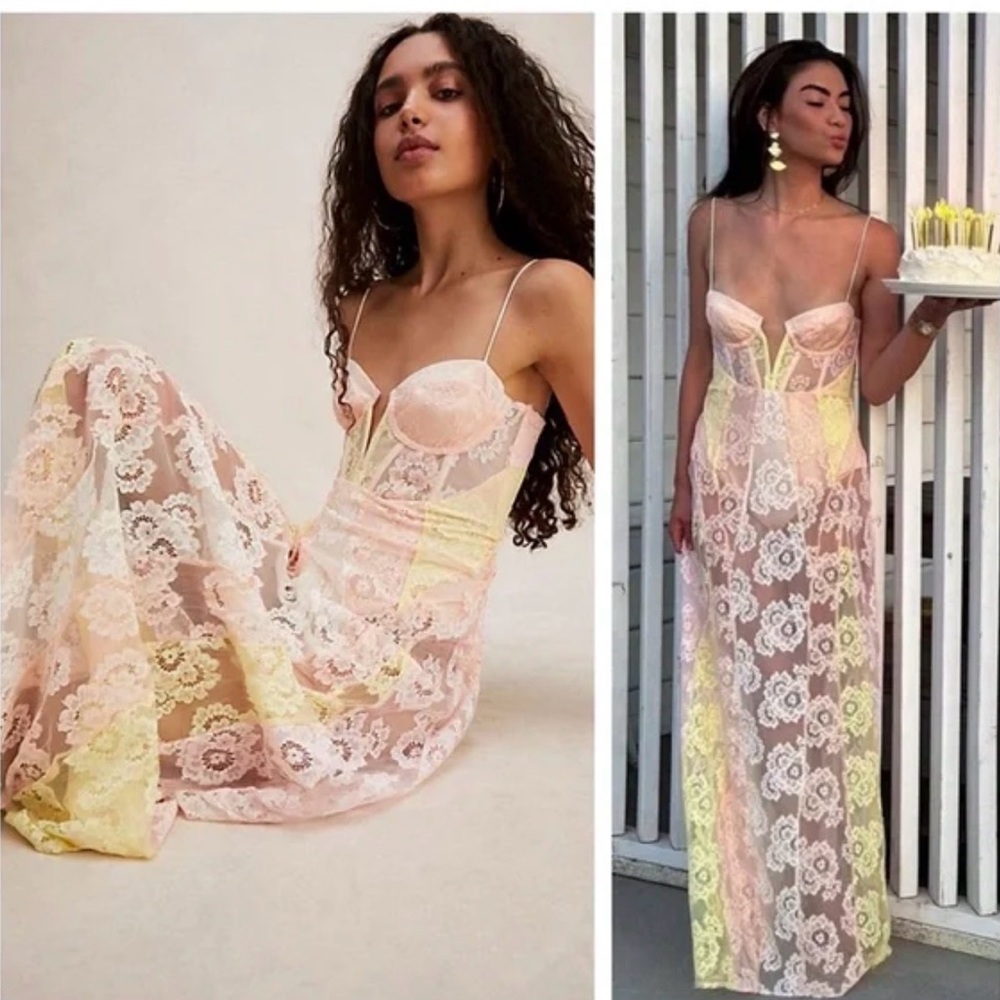For Love And Lemons Peach Lace Dress